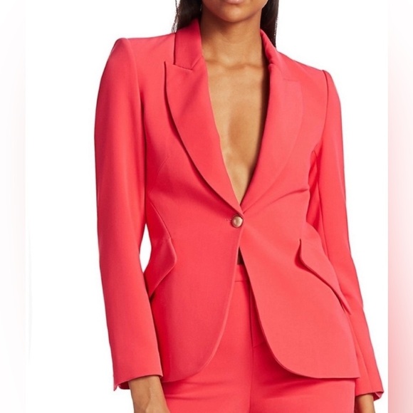 L’Agence Chamberlain Blazer Jacket in Hibiscus Coral Red Size 2 - Picture 2 of 16